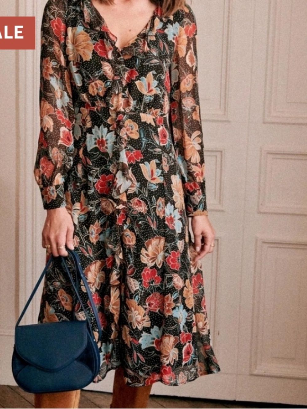 Sézane Adèle Midi Dress in "Printed Flowers Honey” Women’s US Sz 8 (Fr size 40)